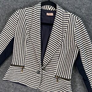 Navy White Striped Blazer Womens 6 Preppy Coastal Quiet Luxury Minimalist